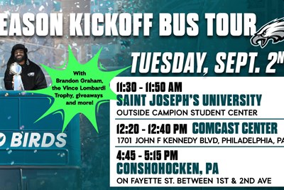 Philadelphia Eagles Super Bowl LIX Parade Bus coming to Fayette Street on Tuesday, Sept. 2